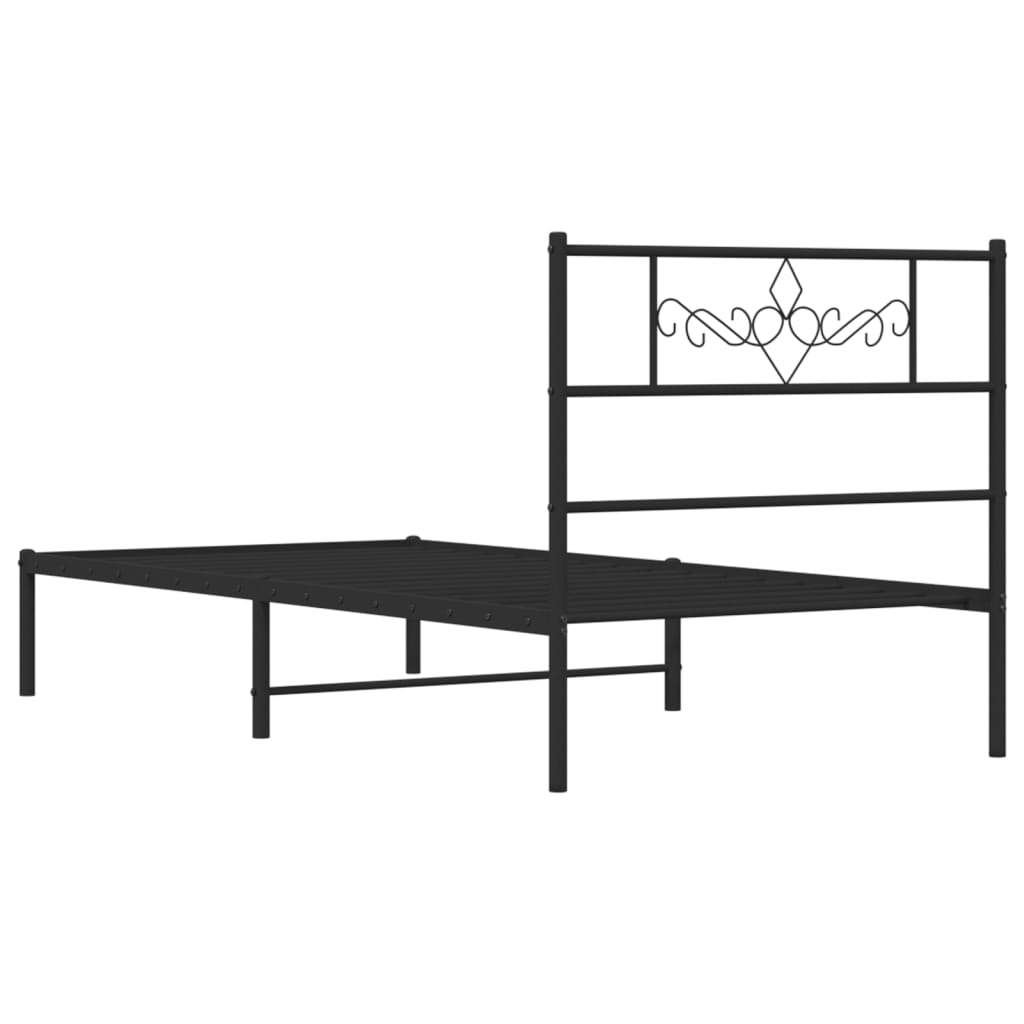 vidaXL Metal Bed Frame without Mattress with Headboard Black 39.4"x74.8"