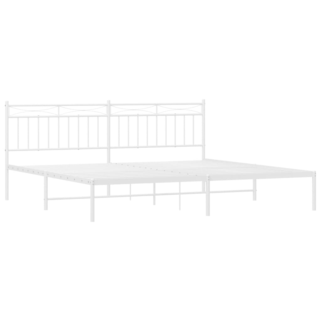 vidaXL Metal Bed Frame without Mattress with Headboard White 76"x79.9"