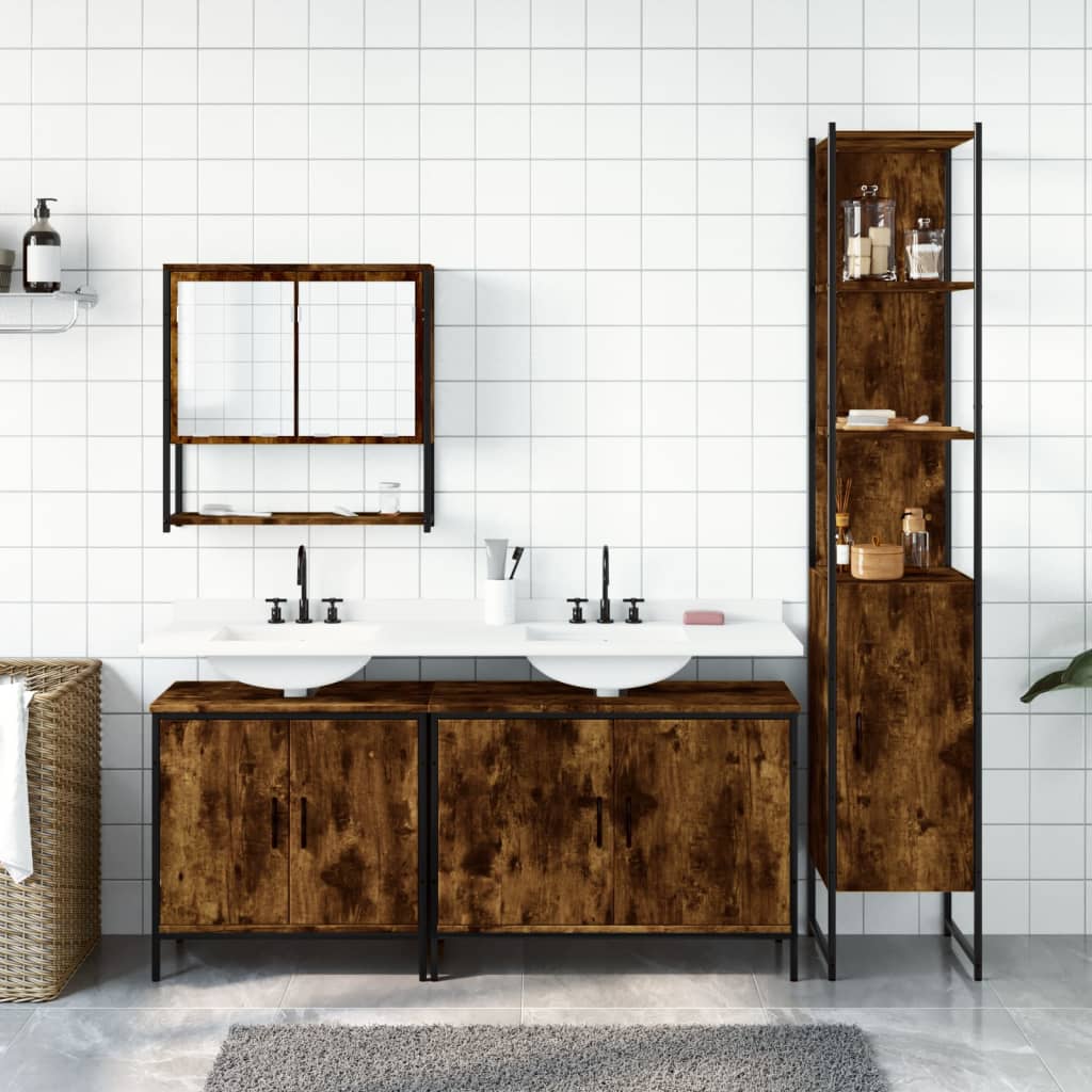 vidaXL 4 Piece Bathroom Furniture Set Smoked Oak Engineered Wood