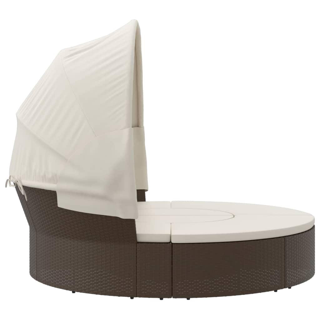 vidaXL Patio Lounge Bed with Canopy and Cushions Brown Poly Rattan