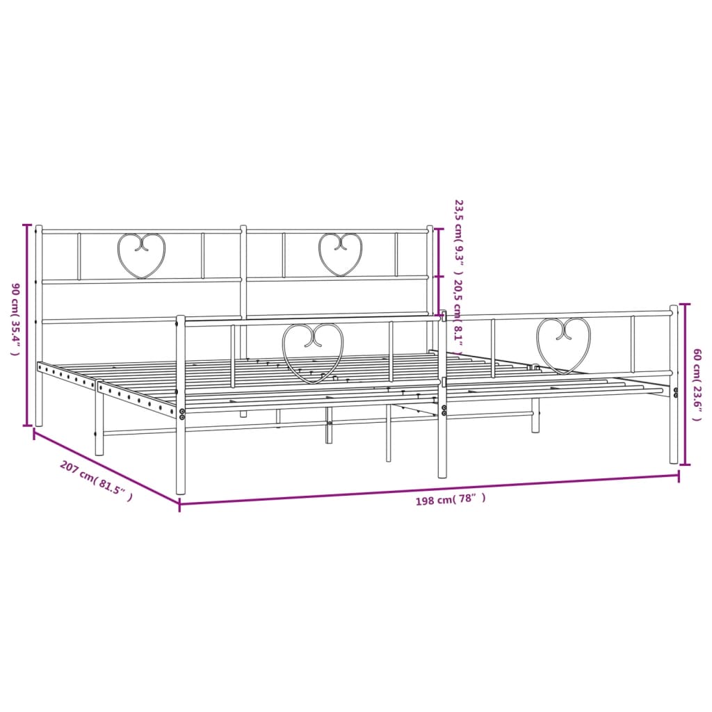 vidaXL Metal Bed Frame with Headboard and Footboard Black 76"x79.9" King