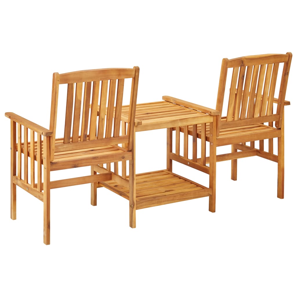 vidaXL Patio Chairs with Tea Table and Cushions Solid Acacia Wood