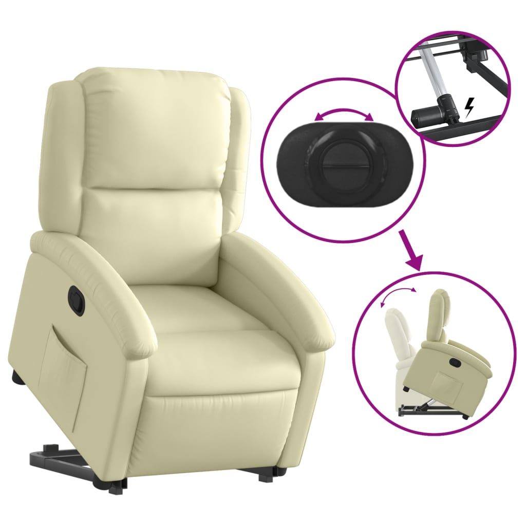 vidaXL Stand up Recliner Chair Cream Real Leather