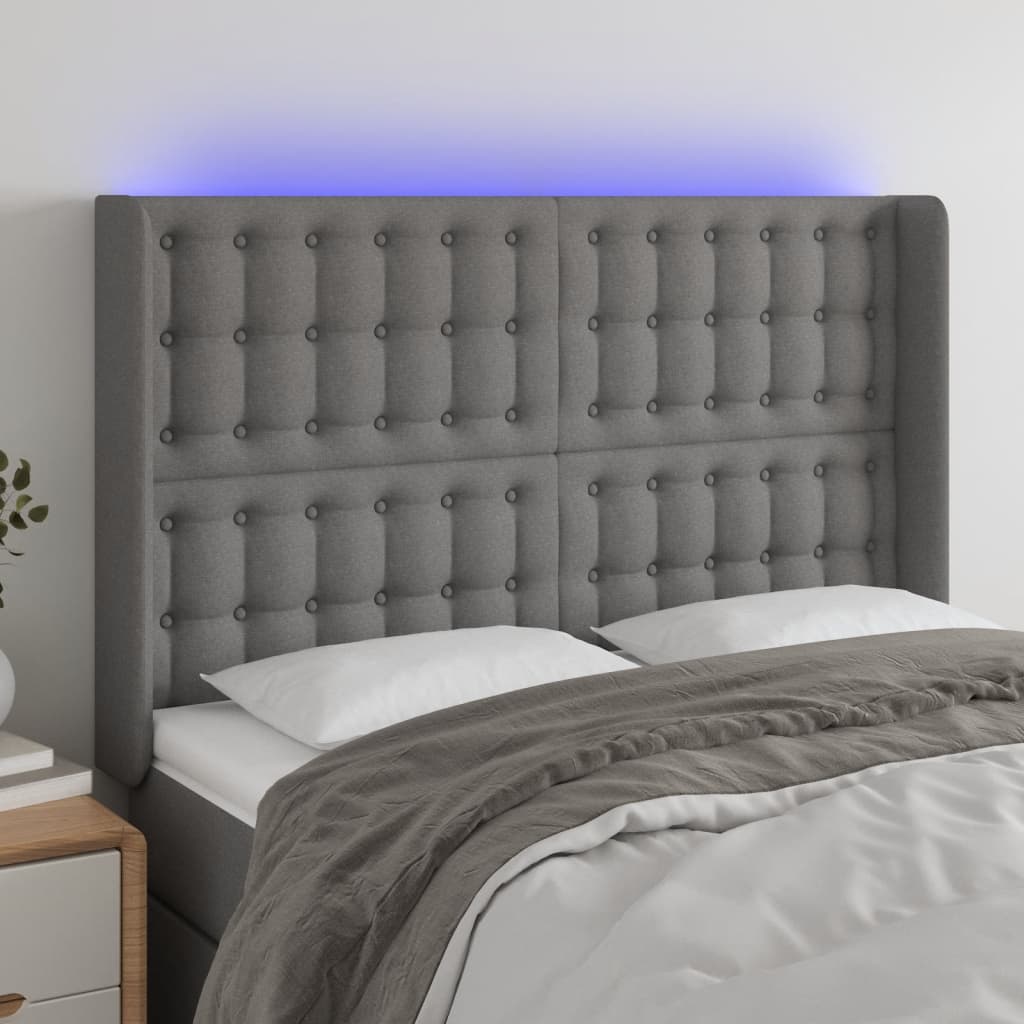 vidaXL LED Headboard Dark Gray 57.9"x6.3"x46.5"/50.4" Fabric