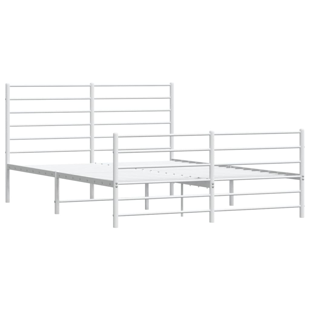 vidaXL Metal Bed Frame without Mattress with Footboard White 53.1"x74.8"