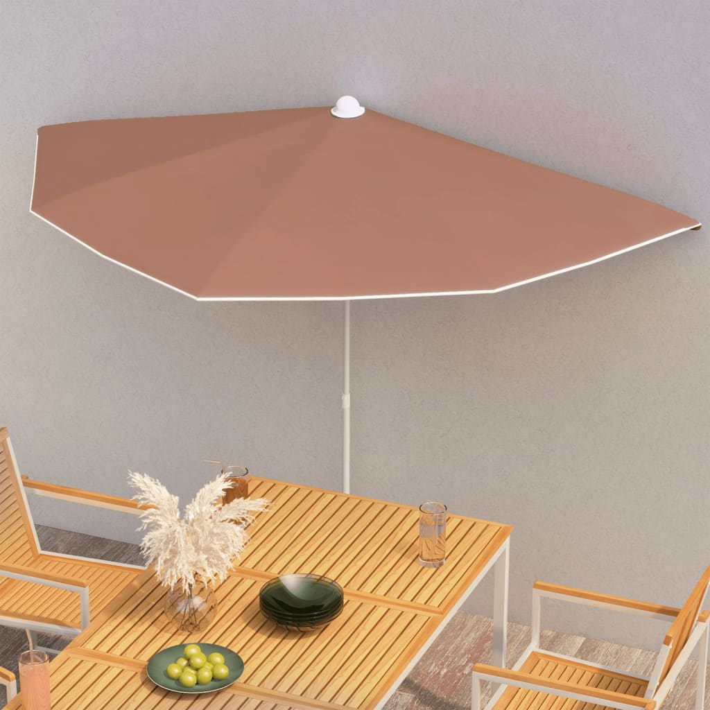 vidaXL Garden Half Parasol with Pole 70.9"x35.4" Terracotta