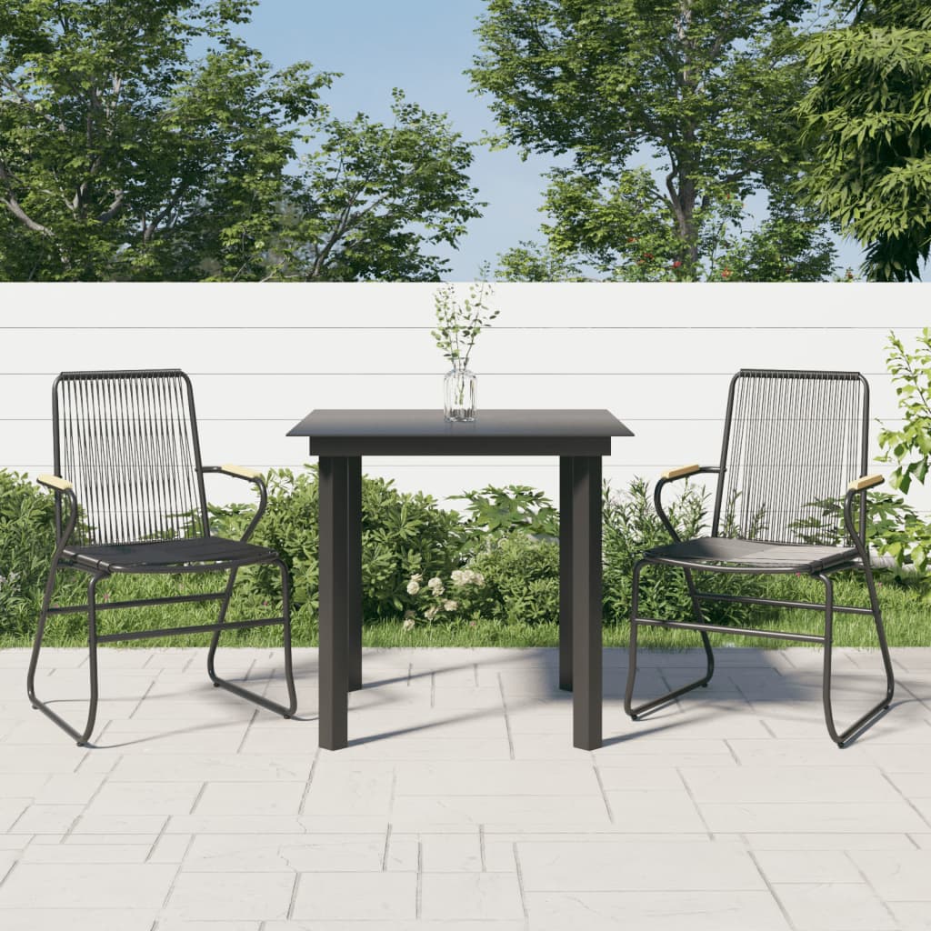 vidaXL 3 Piece Patio Dining Set Black PVC Rattan