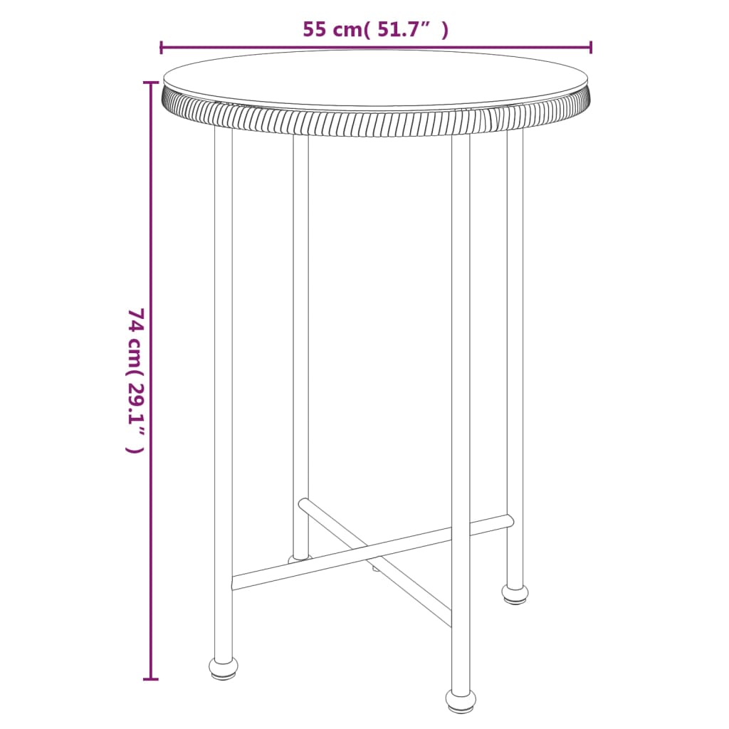 vidaXL Dining Table Ø21.7" Tempered Glass and Steel