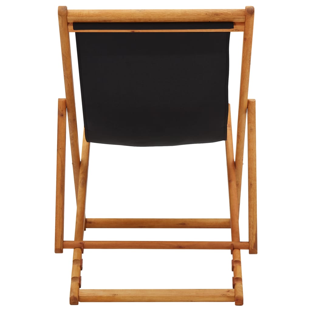 vidaXL Folding Beach Chair Eucalyptus Wood and Fabric Black