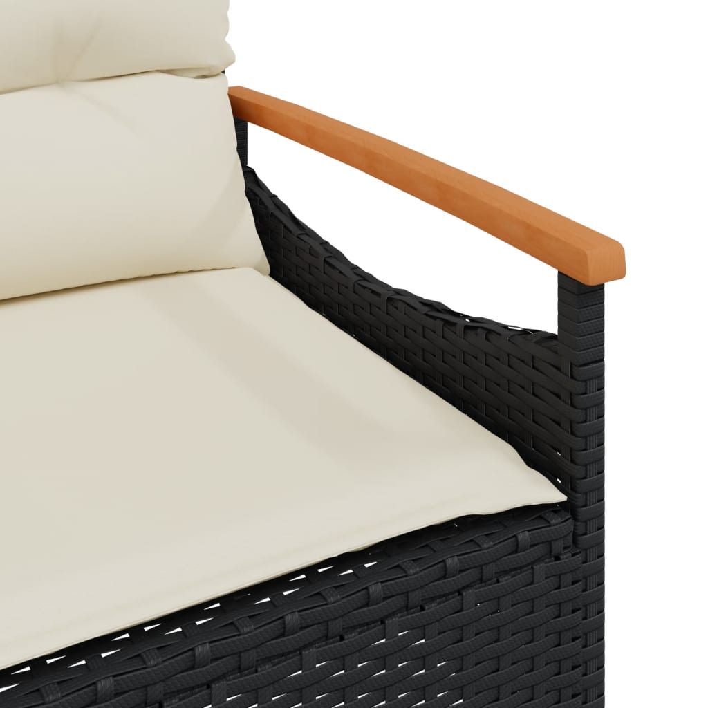 vidaXL Patio Bench with Cushions 45.7"x24.6"x29.1" Black Poly Rattan