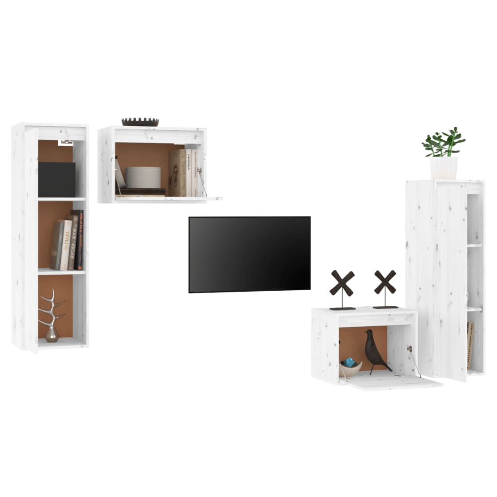 vidaXL TV Stands 4 Pcs White Solid Wood Pine