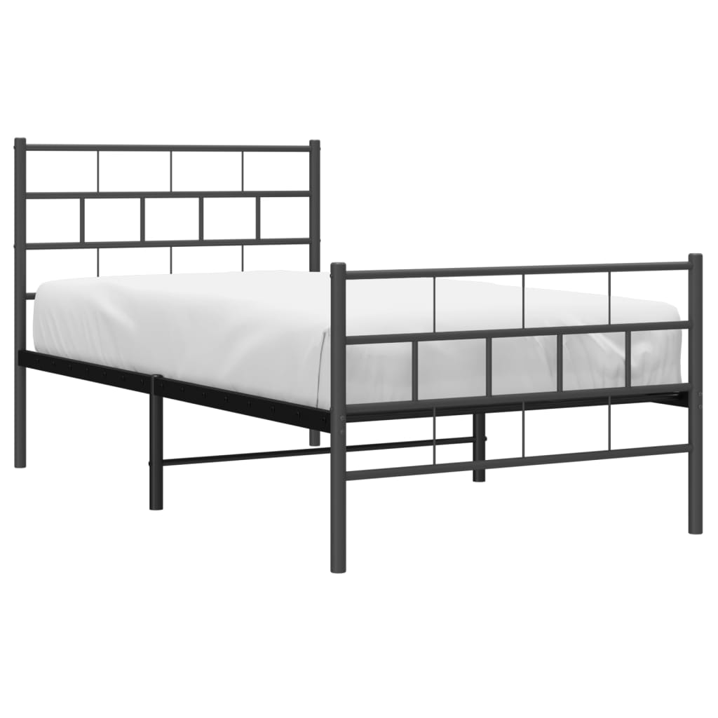 vidaXL Metal Bed Frame with Headboard and Footboard Black 39.4"x78.7"