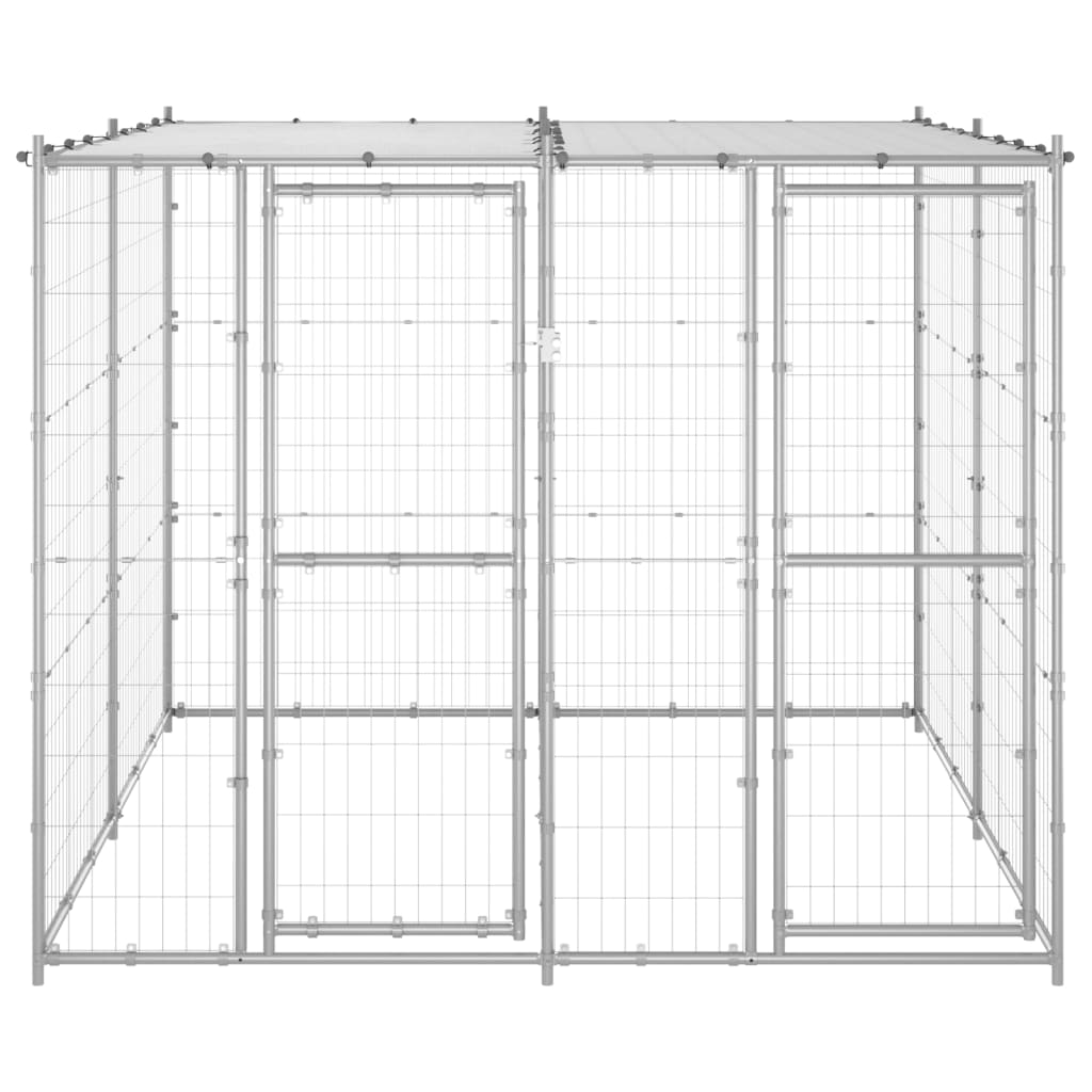 vidaXL Outdoor Dog Kennel Galvanized Steel with Roof 52.1 ft²