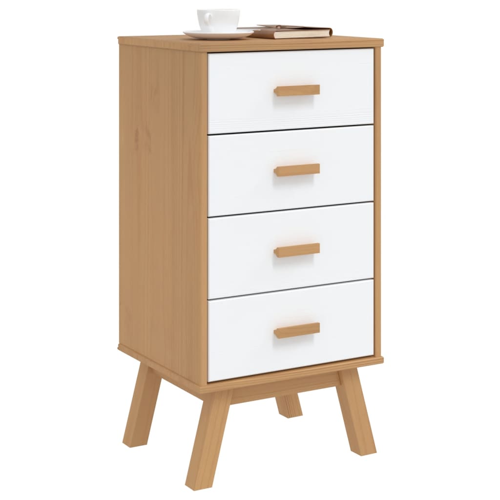 vidaXL Bedside Cabinet OLDEN White and Brown Solid Wood Pine