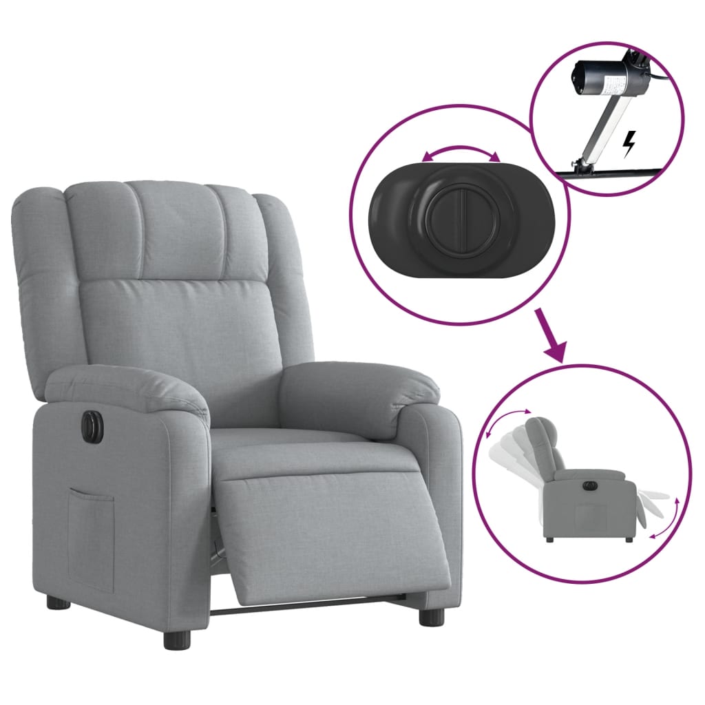 vidaXL Electric Recliner Chair Light Gray Fabric