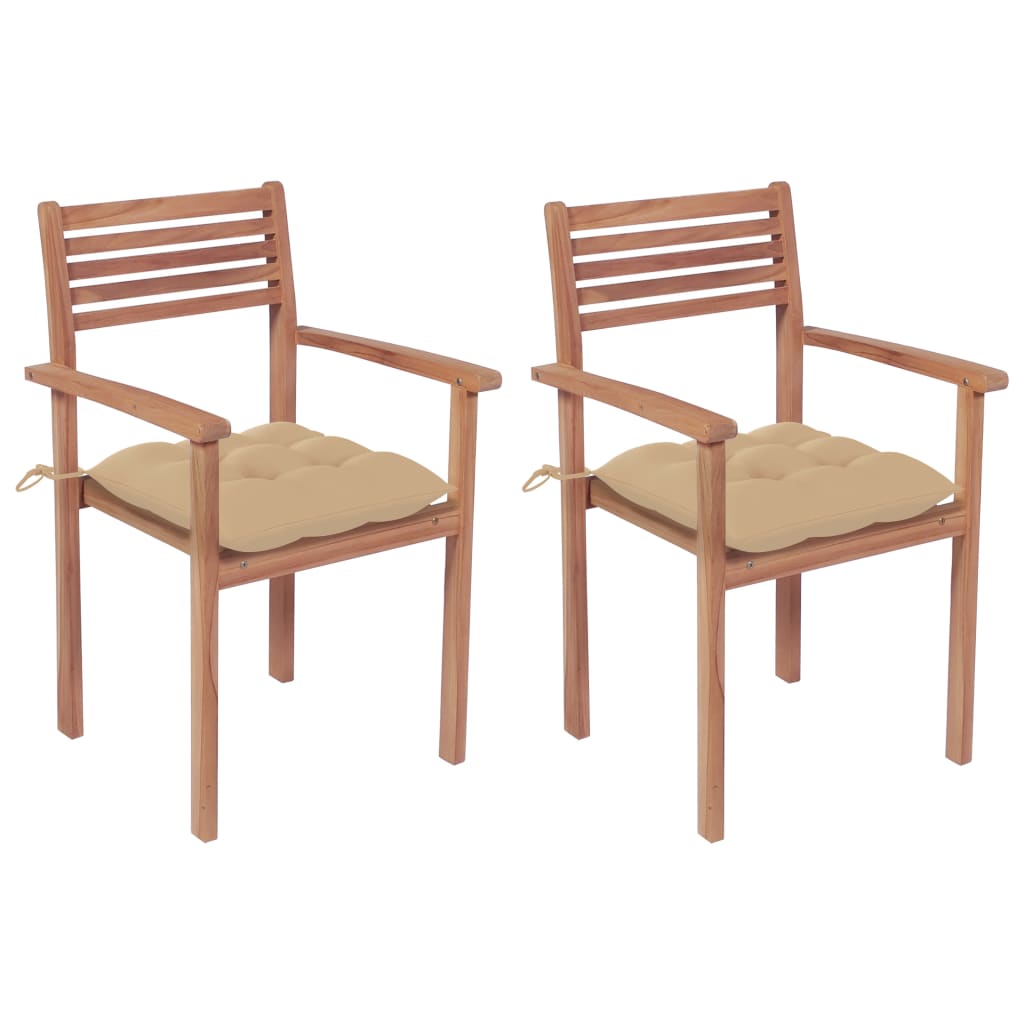 vidaXL Patio Chairs 2 pcs with Beige Cushions Solid Teak Wood