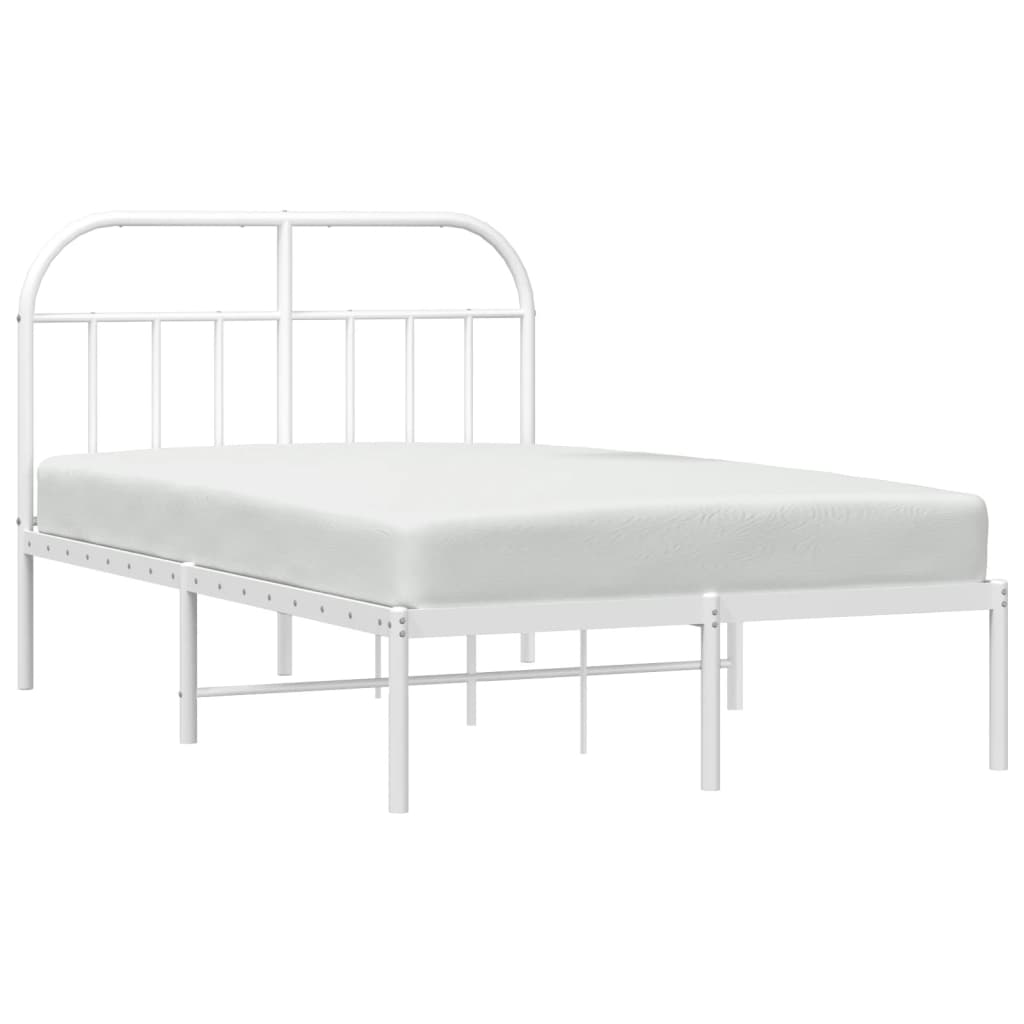 vidaXL Metal Bed Frame without Mattress with Headboard White 53.1"x74.8"