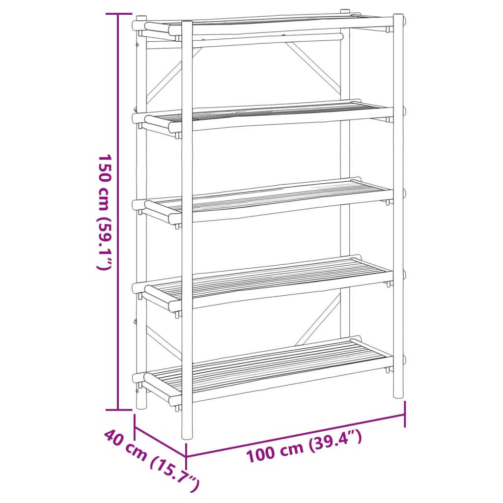 vidaXL 5-Layer Shelf 39.4"x15.7"x59.1" Bamboo