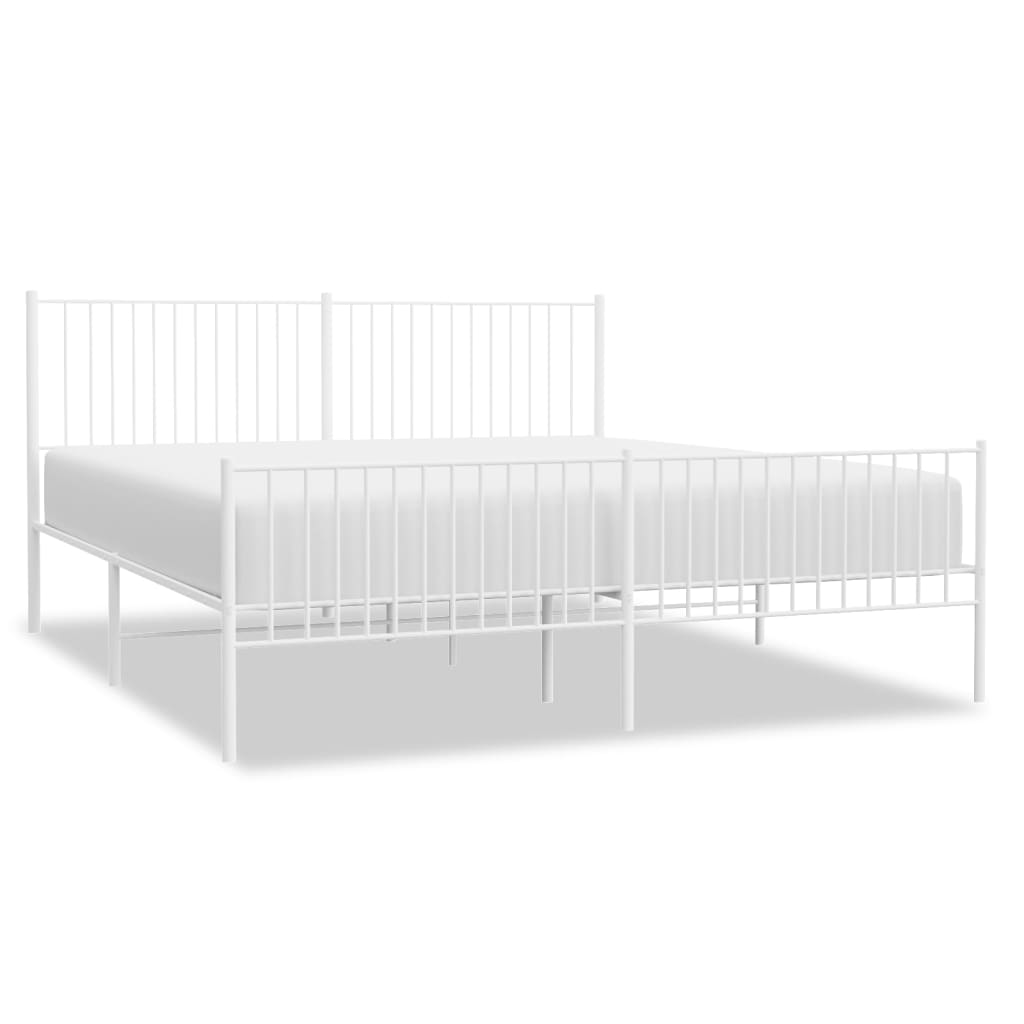 vidaXL Metal Bed Frame with Headboard and Footboard White 76"x79.9" King