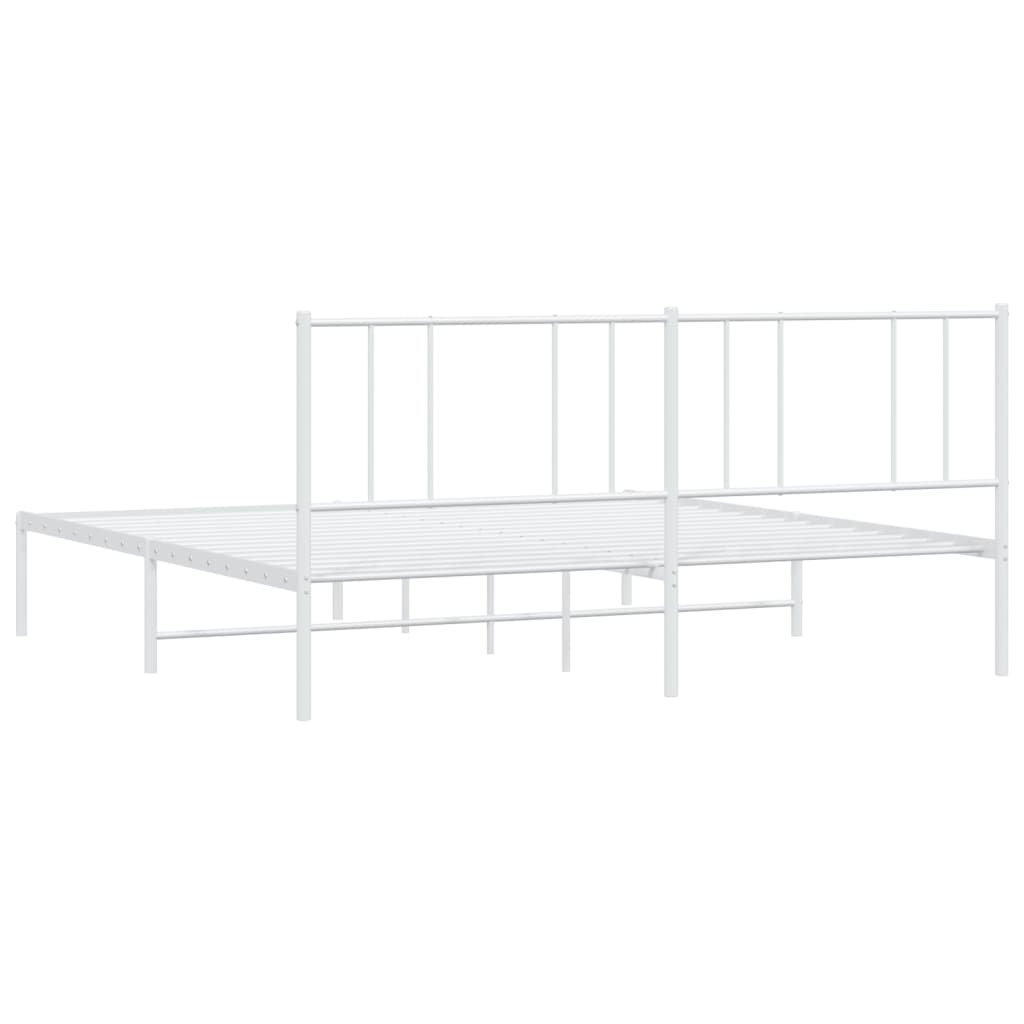 vidaXL Metal Bed Frame without Mattress with Headboard White 76"x79.9"