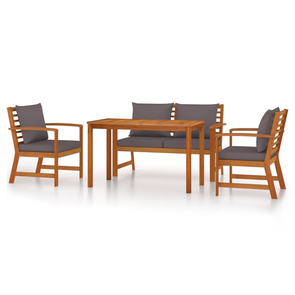 vidaXL 4 Piece Patio Dining Set with Cushions Solid Wood Acacia