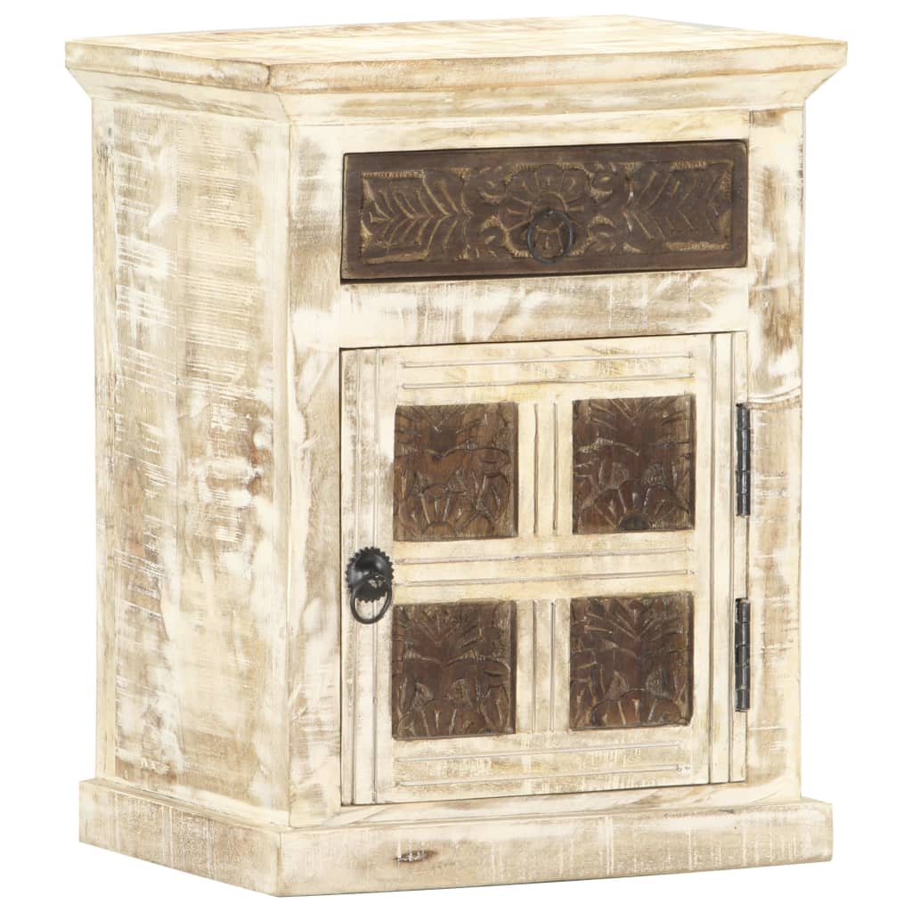 vidaXL Bedside Cabinet White 15.7"x11.8"x19.7" Solid Mango Wood