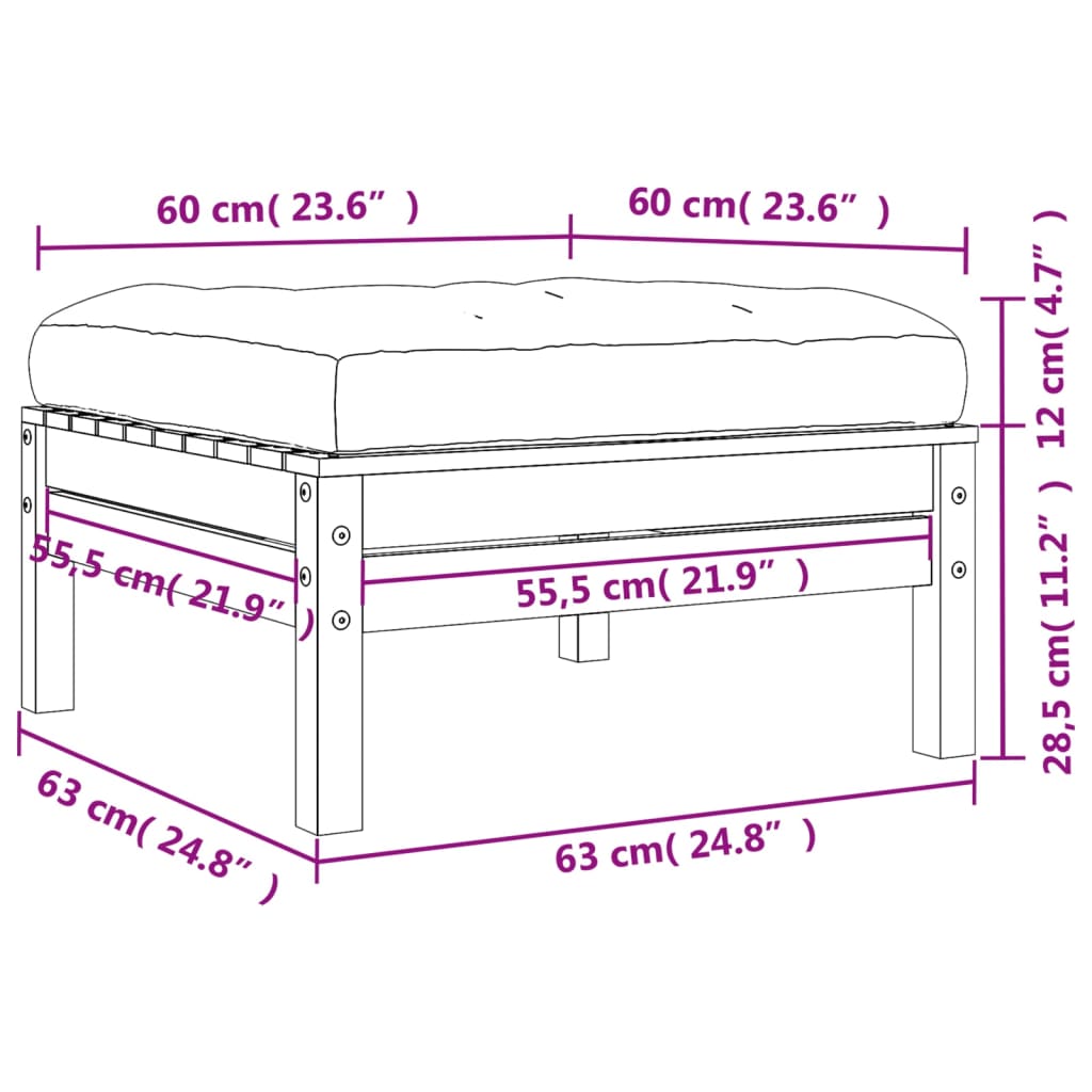 vidaXL Patio Footstools with Cushions 2 pcs Wax Brown Solid Wood Pine