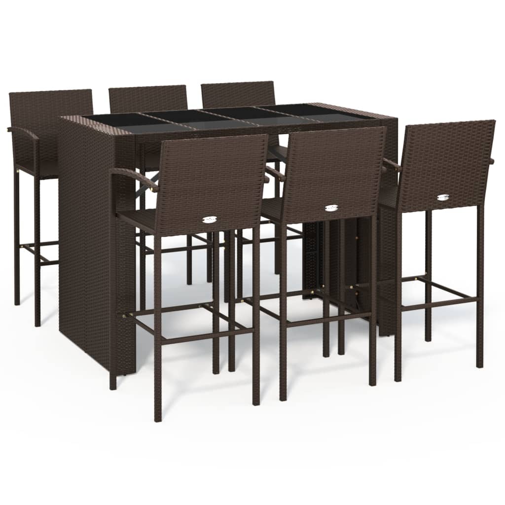 vidaXL 7 Piece Patio Bar Set Brown Poly Rattan