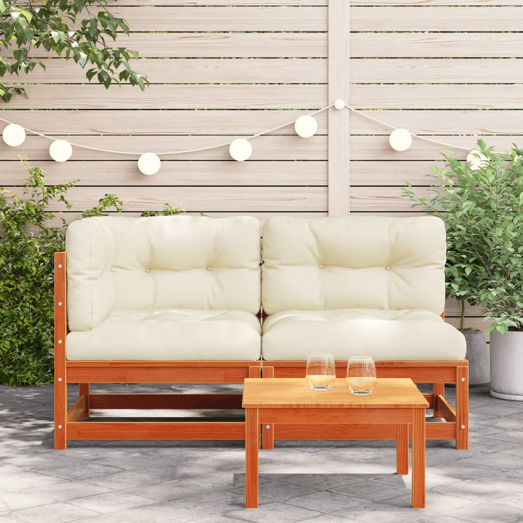 vidaXL Patio Sofa with Cushions 2-Seater Wax Brown Solid Wood Pine