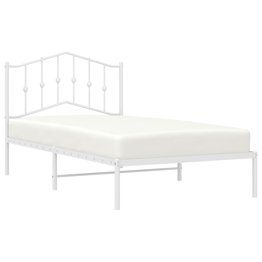 vidaXL Metal Bed Frame without Mattress with Headboard White 39.4"x74.8"