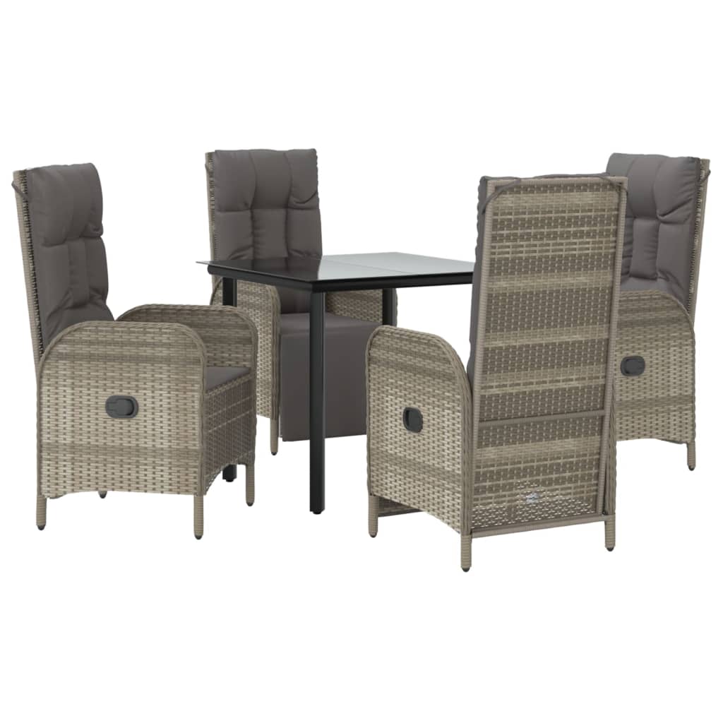 vidaXL 5 Piece Patio Dining Set with Cushions Black and Gray Poly Rattan