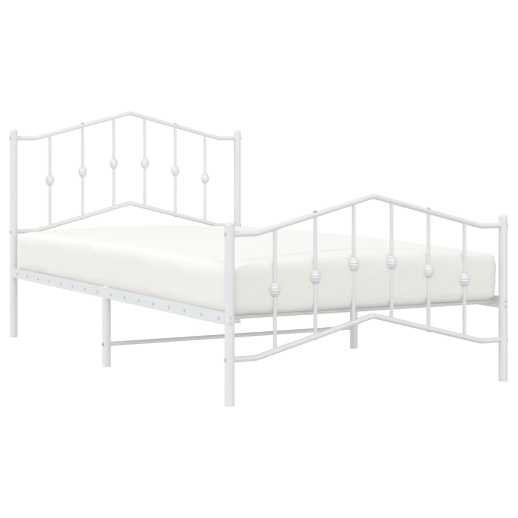 vidaXL Metal Bed Frame without Mattress with Footboard White 39.4"x78.7"