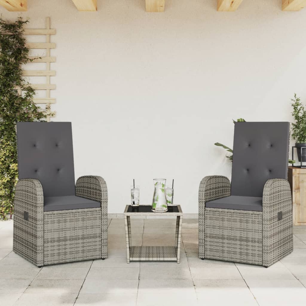 vidaXL 3 Piece Patio Dining Set with Cushions Gray Poly Rattan