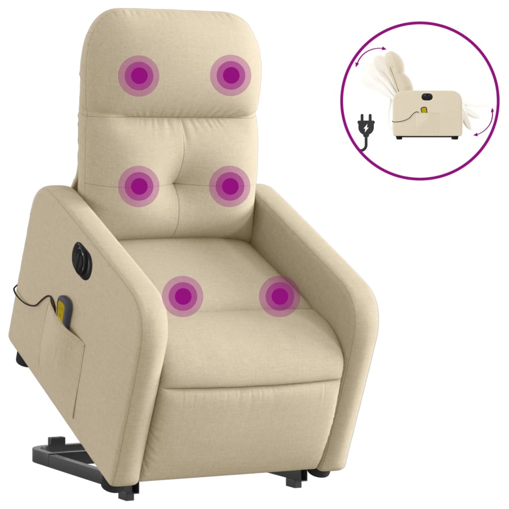 vidaXL Electric Stand up Massage Recliner Chair Cream Fabric