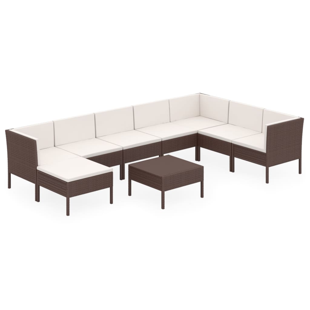 vidaXL 9 Piece Patio Lounge Set with Cushions Poly Rattan Brown