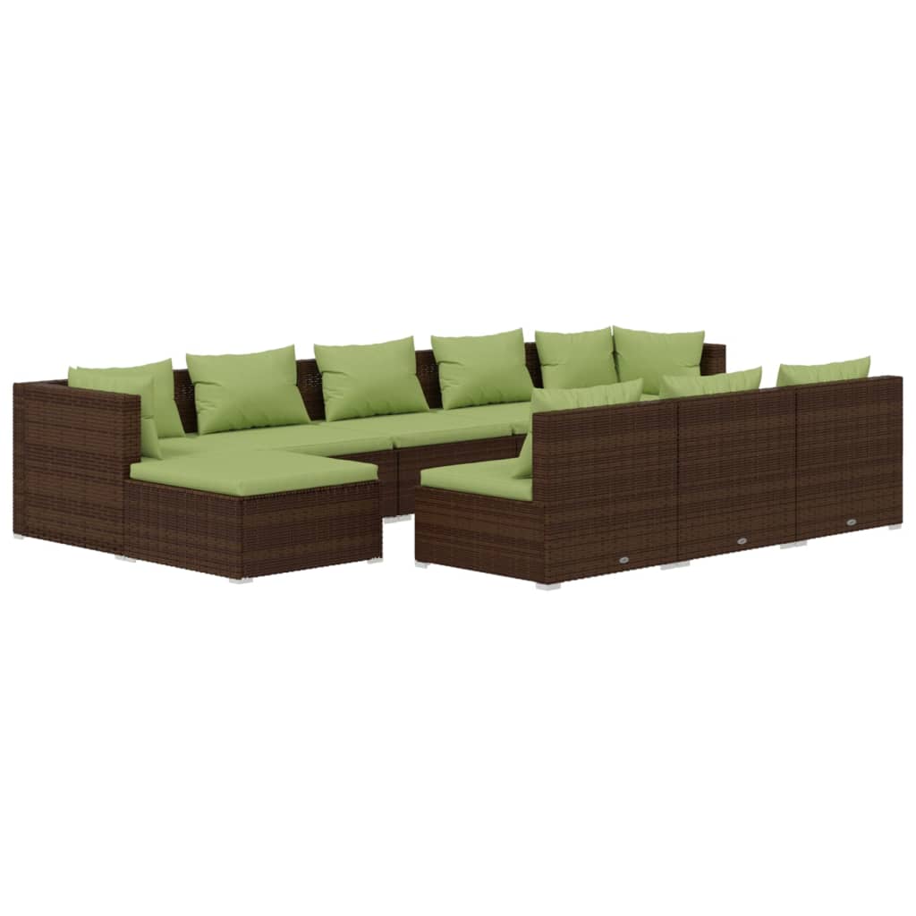 vidaXL 10 Piece Patio Lounge Set with Cushions Brown Poly Rattan