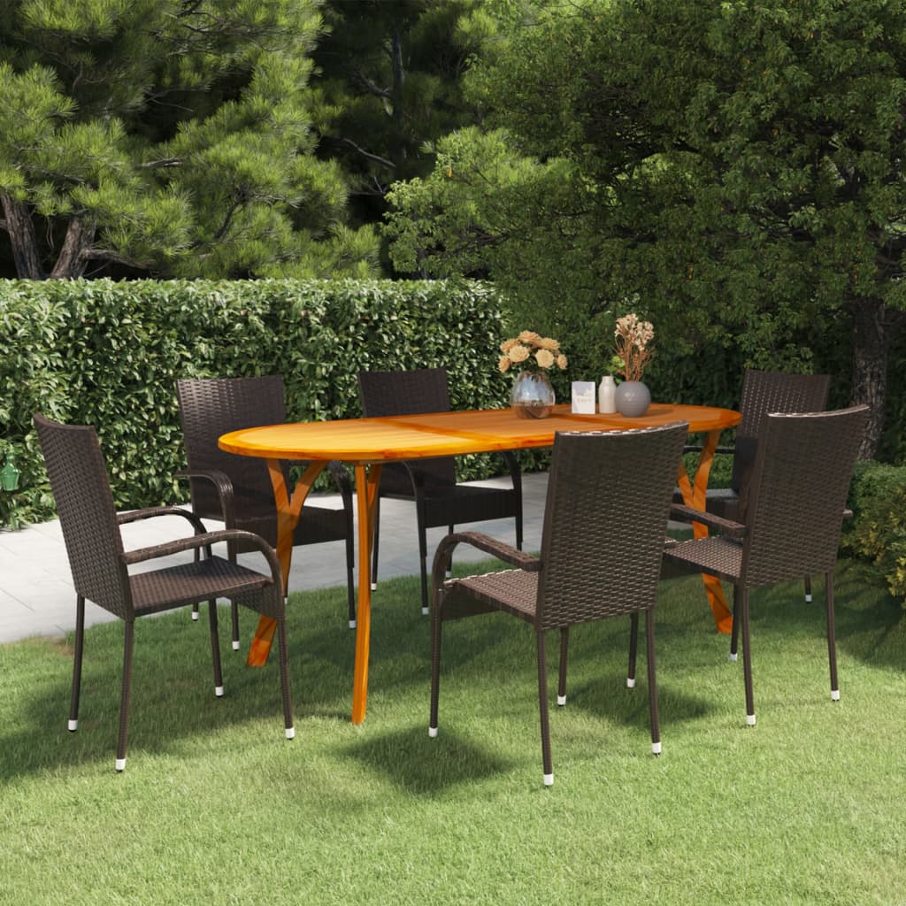 vidaXL 7 Piece Patio Dining Set Brown