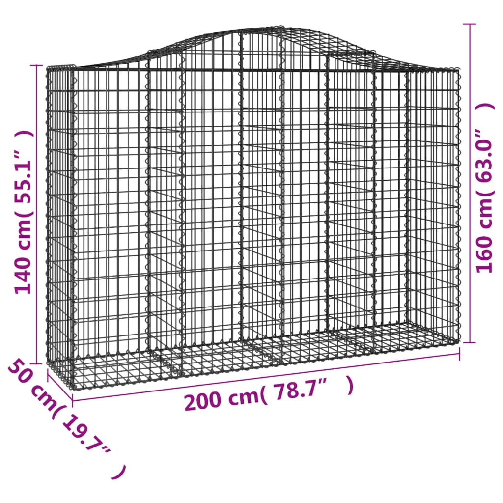 vidaXL Arched Gabion Baskets 4 pcs 78.7"x19.7"x55.1"/63" Galvanized Iron