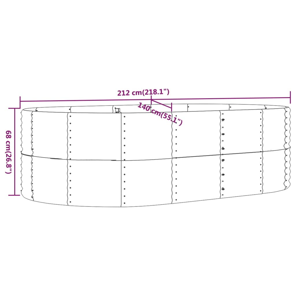 vidaXL Garden Raised Bed Gray 83.5"x55.1"x26.8" Powder-coated Steel