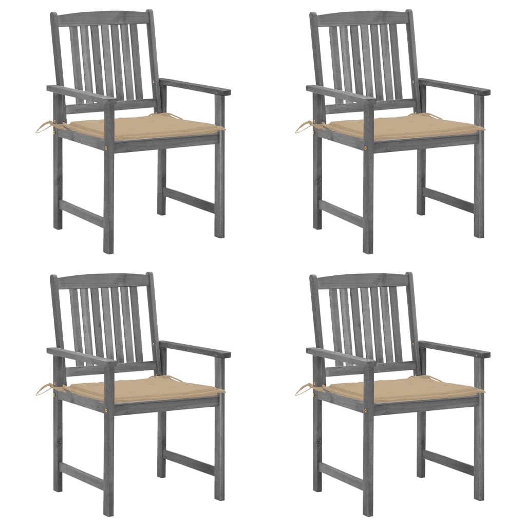 vidaXL Patio Chairs with Cushions 4 pcs Gray Solid Acacia Wood