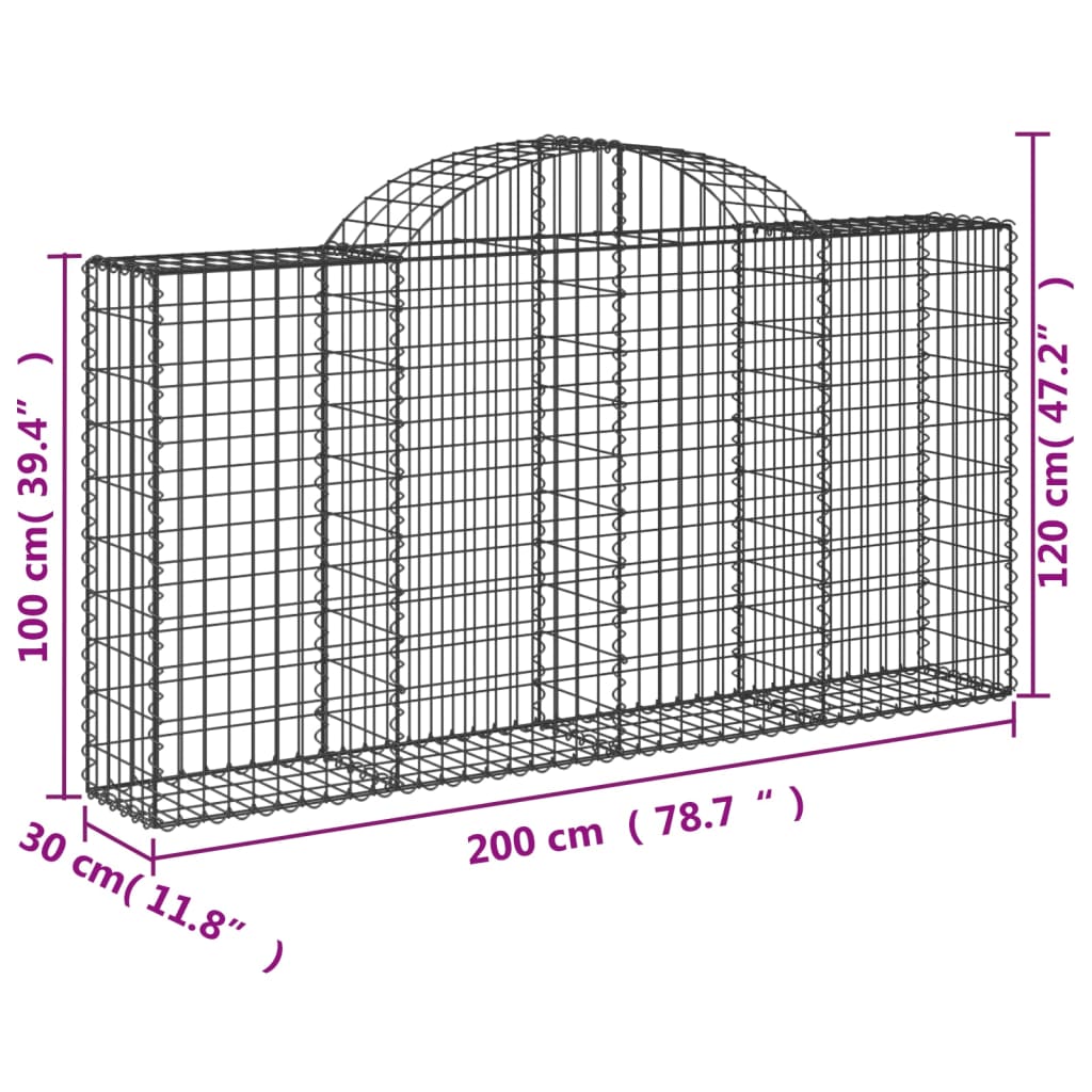 vidaXL Arched Gabion Baskets 3 pcs 78.7"x11.8"x39.4"/47.2" Galvanized Iron