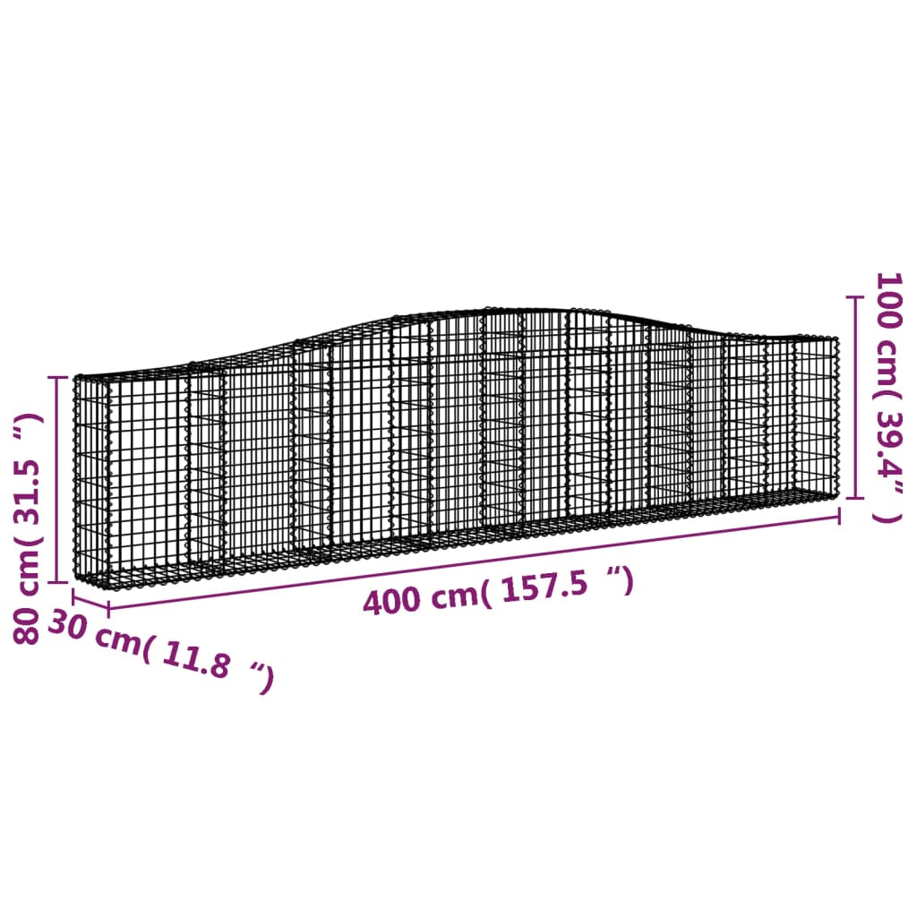 vidaXL Arched Gabion Basket 157.5"x11.8"x31.5"/39.4" Galvanized Iron