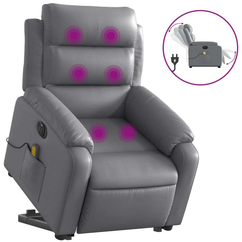 vidaXL Electric Stand up Massage Recliner Chair Gray Faux Leather