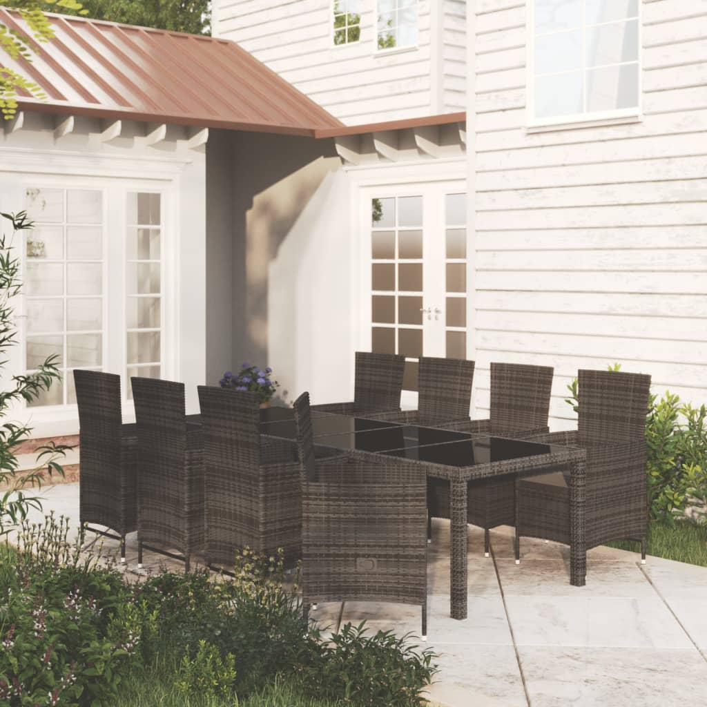 vidaXL 9 Piece Patio Dining Set with Cushions Poly Rattan Black