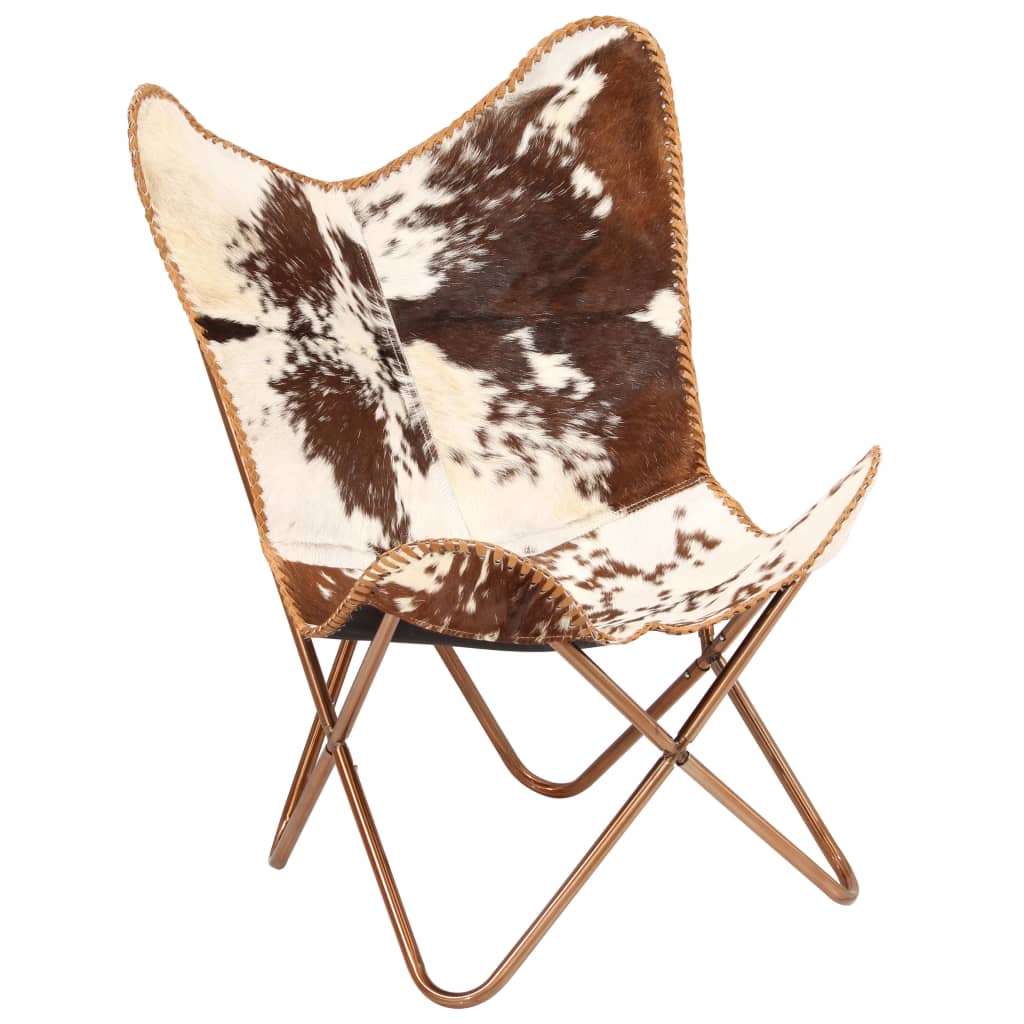 vidaXL Butterfly Chair Brown and White Genuine Goat Leather