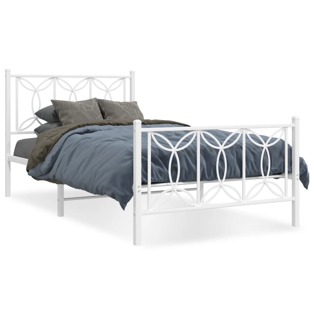 vidaXL Metal Bed Frame without Mattress with Footboard White 39.4"x78.7"