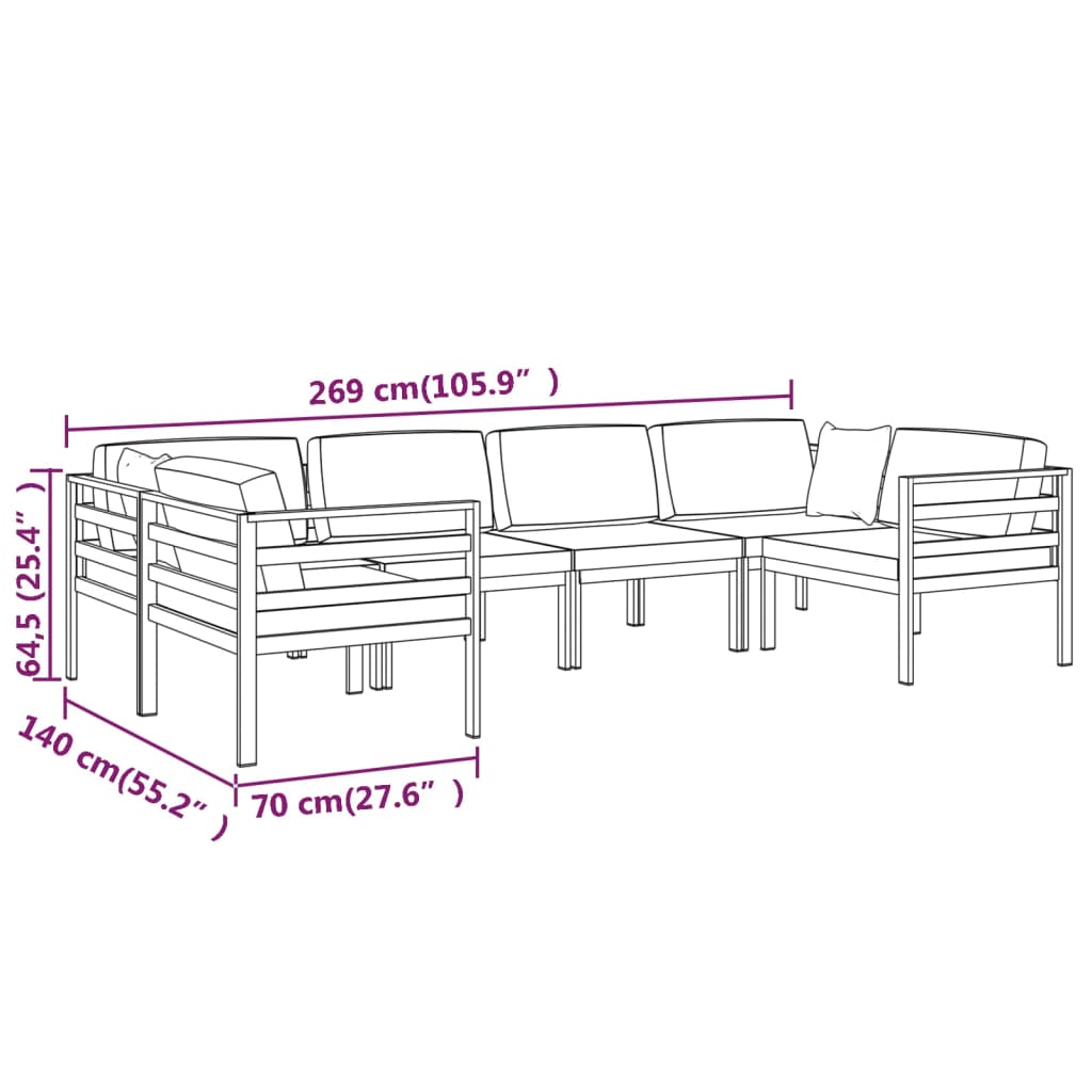 vidaXL 6 Piece Patio Lounge Set with Cushions Aluminum Anthracite