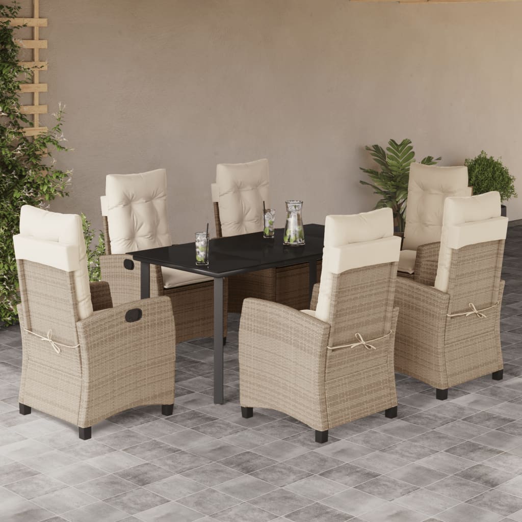 vidaXL 7 Piece Patio Dining Set with Cushions Beige Poly Rattan