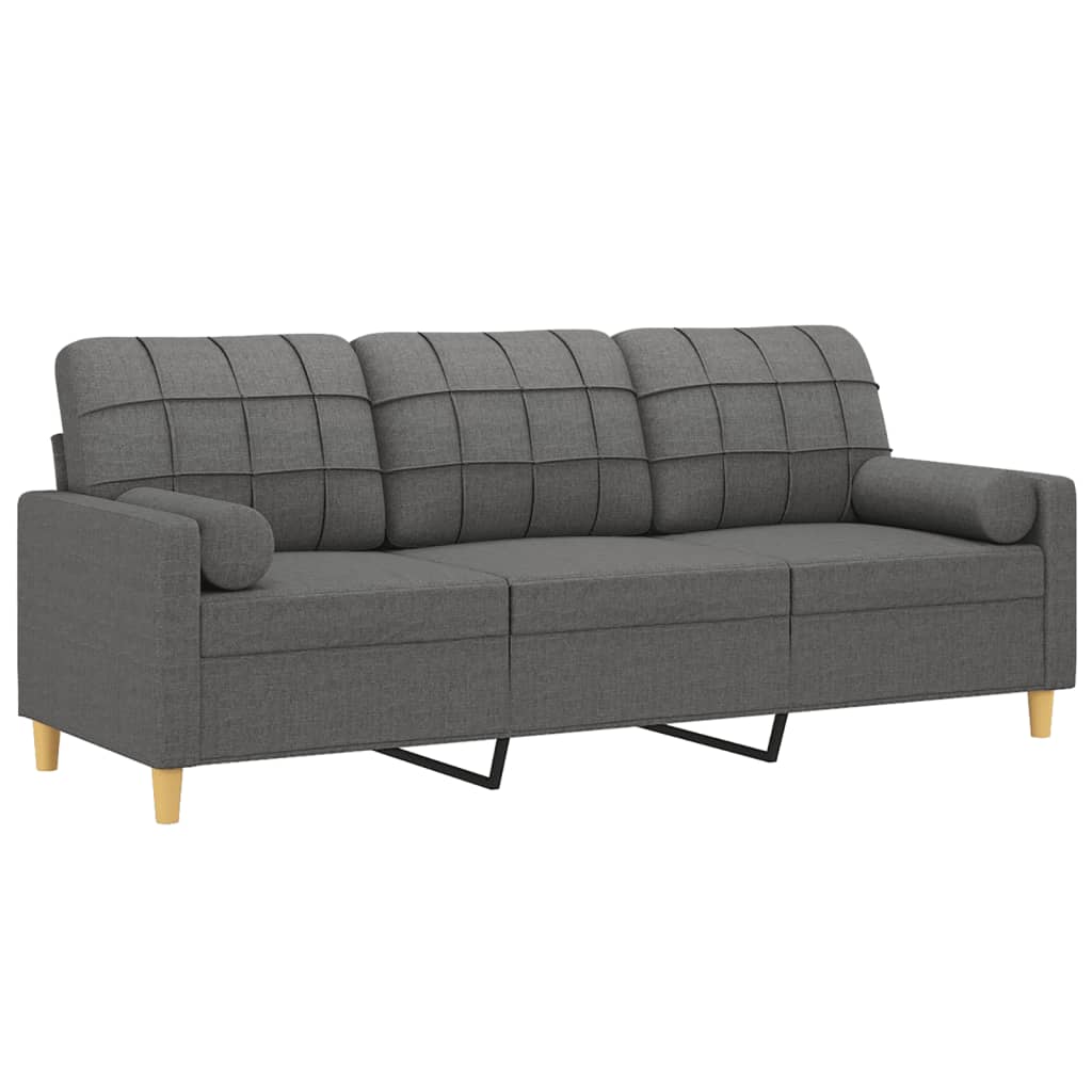 vidaXL 3-Seater Sofa with Throw Pillows Dark Gray 70.9" Fabric