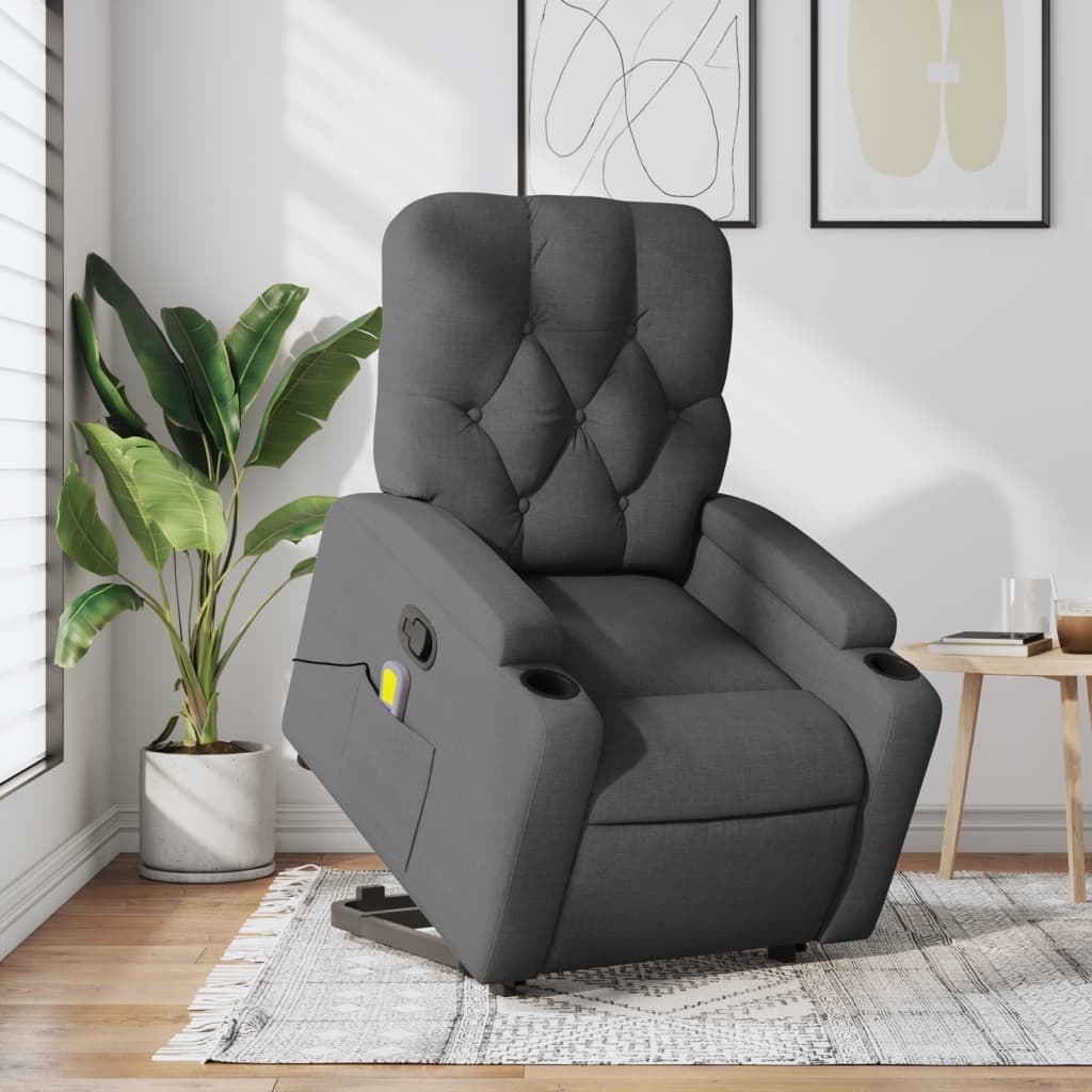 vidaXL Stand up Massage Recliner Chair Dark Gray Fabric